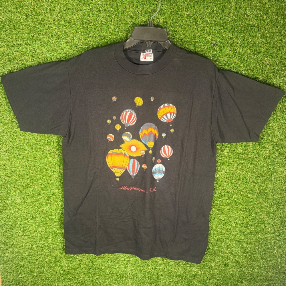 Sunbelt Mens XL Black Hot Air Balloon Albuquerque NM Graphic T‎ Shirt Vintage